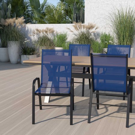 Flash Furniture 4 Pack Navy Outdoor Stack Chair w/ Flex Material 4-JJ-303C-NV-GG